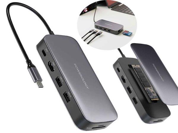 هاب تایپ سی و حاظه اس اس دی 512 گیگابایت پاورولوژی Powerology 512GB USB-C Hub & SSD Drive All-in-one PWSDHB